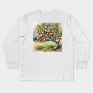 Apple Tree Day - January 6 - Watercolor & Pen Kids Long Sleeve T-Shirt